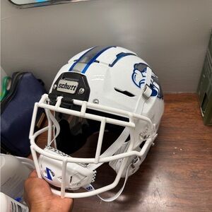White and Blue Schutt Football Helmet